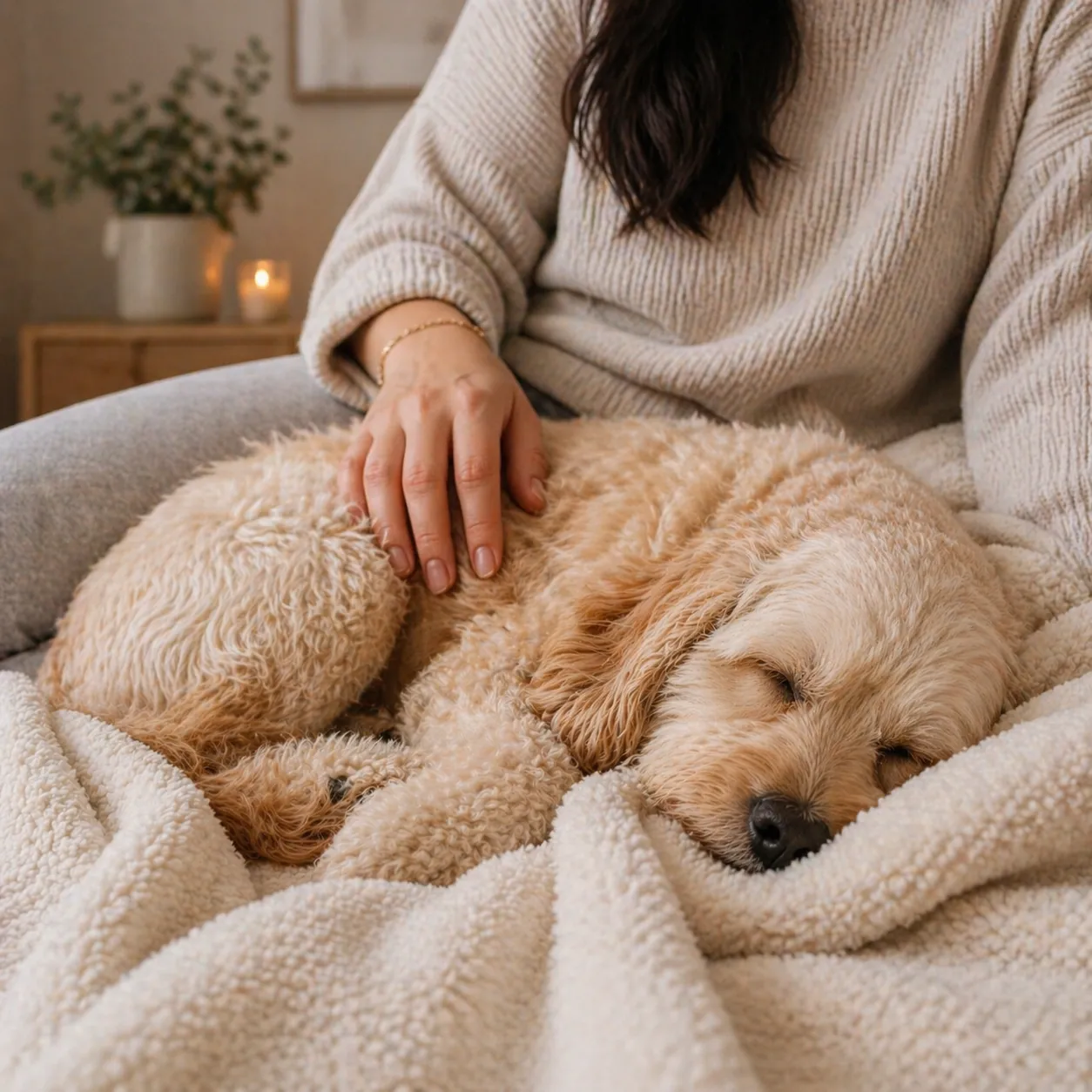 A dog sleeping peacefully on a soft blanket
